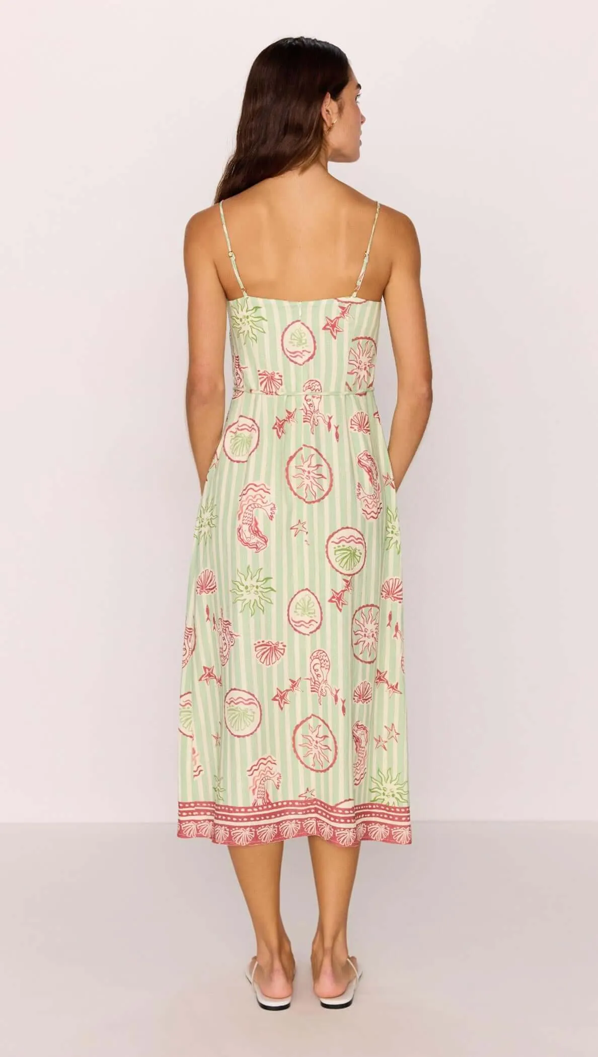 Linen Blend Green Stripe Printed Tie-Waist Midi Dress sold by MINKPINK product image thumbnail 4