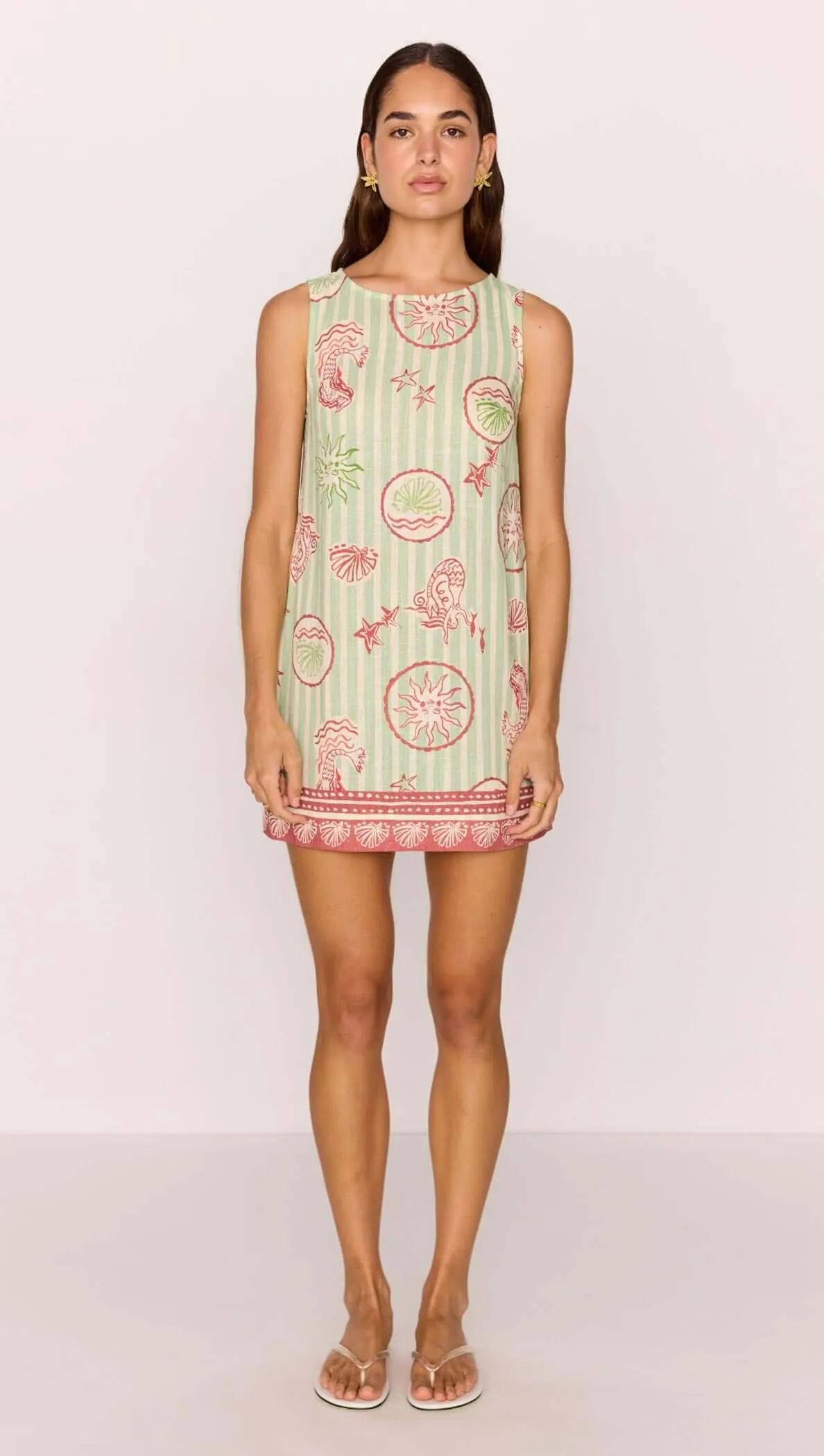 Linen Blend Green Stripe Printed Shift Mini Dress sold by MINKPINK product image thumbnail 2