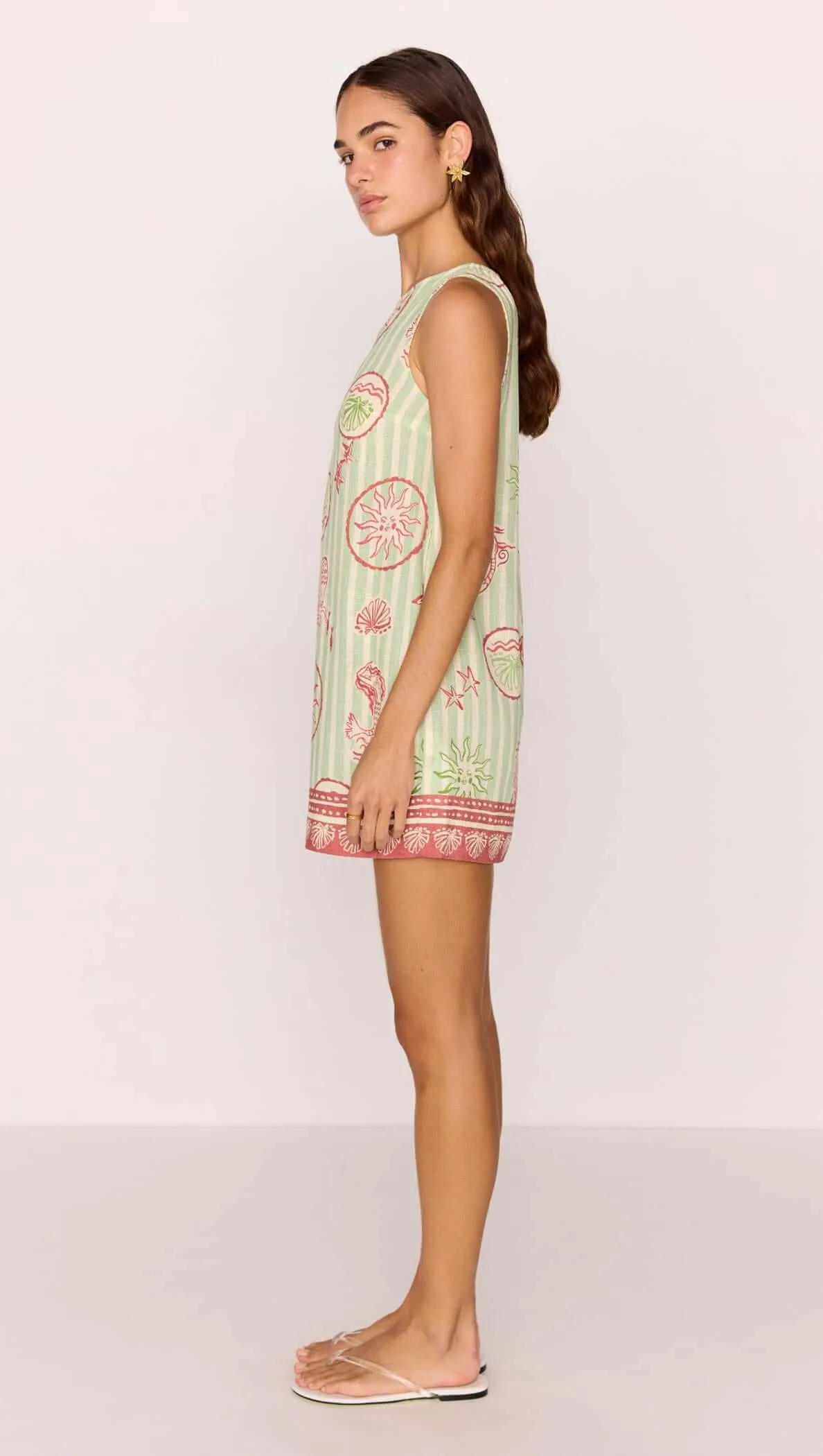 Linen Blend Green Stripe Printed Shift Mini Dress sold by MINKPINK product image thumbnail 3