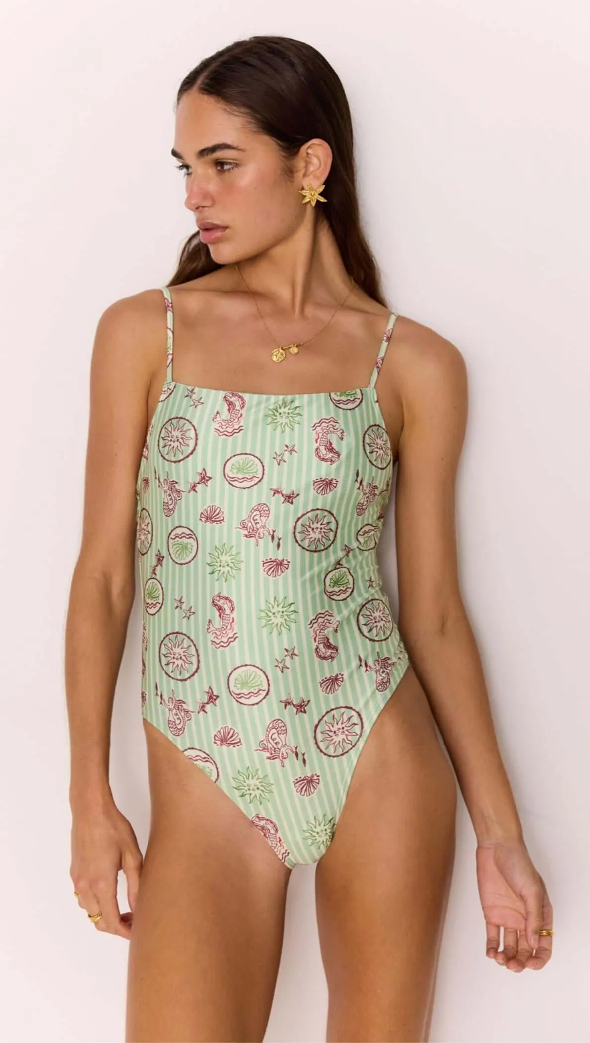 Green Stripe Printed Low-Back One Piece Swimsuit sold by MINKPINK product image thumbnail 5