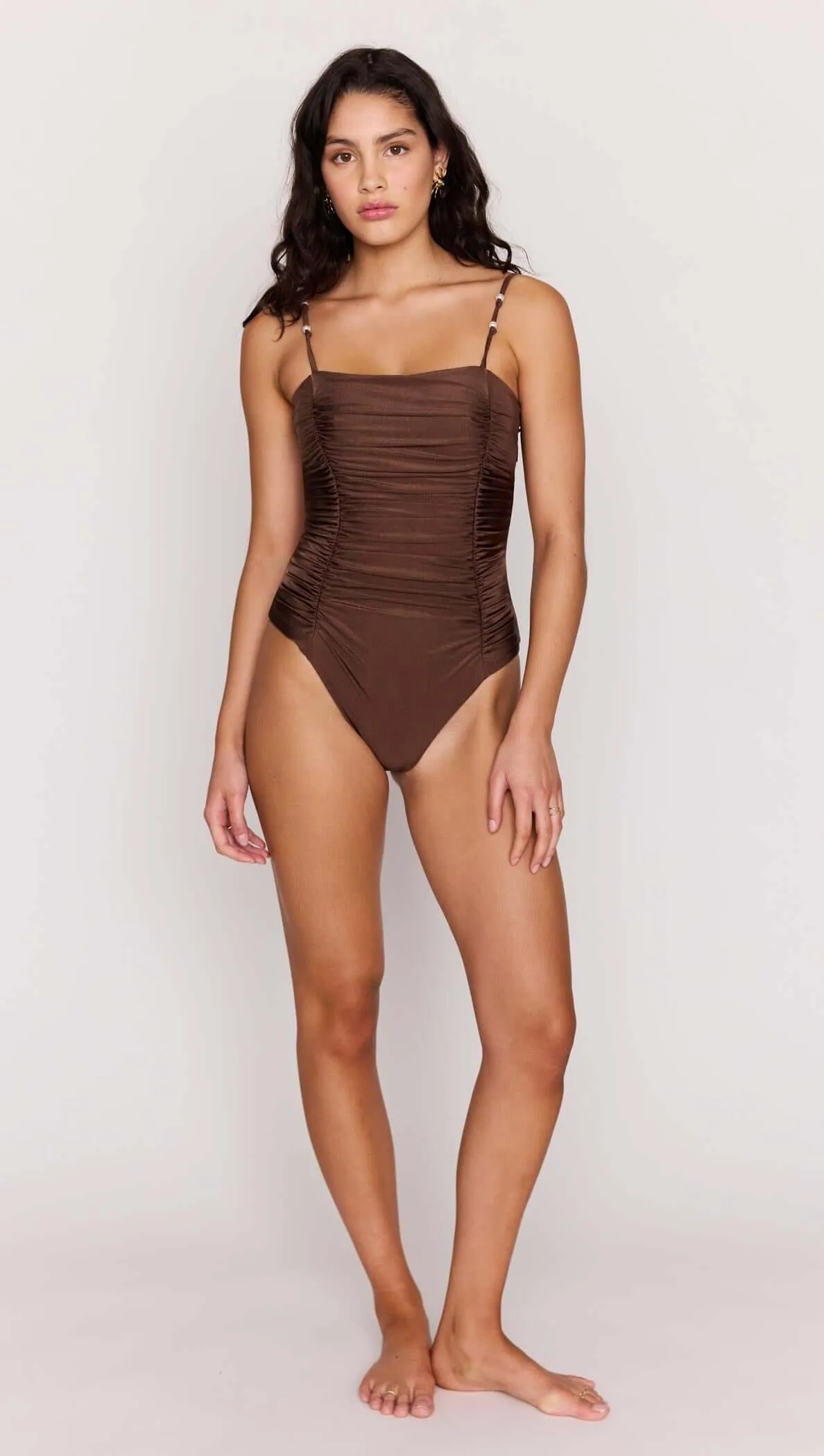 Chocolate Brown Ruched One-Piece Swimsuit sold by MINKPINK product image thumbnail 3
