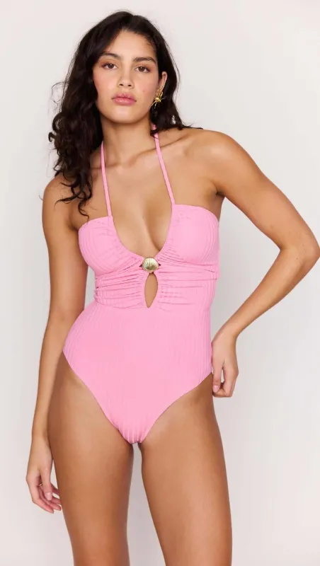 Pink Keyhole One-Piece Swimsuit with Shell Detail sold by MINKPINK