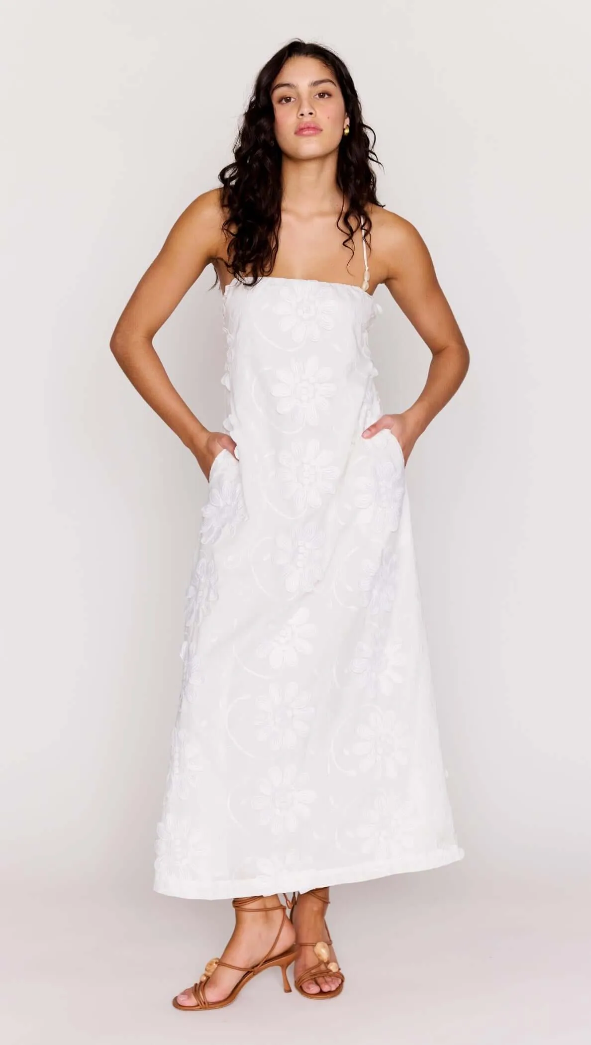 White Cotton Floral Applique Lace-Back Maxi Dress sold by MINKPINK product image thumbnail 2