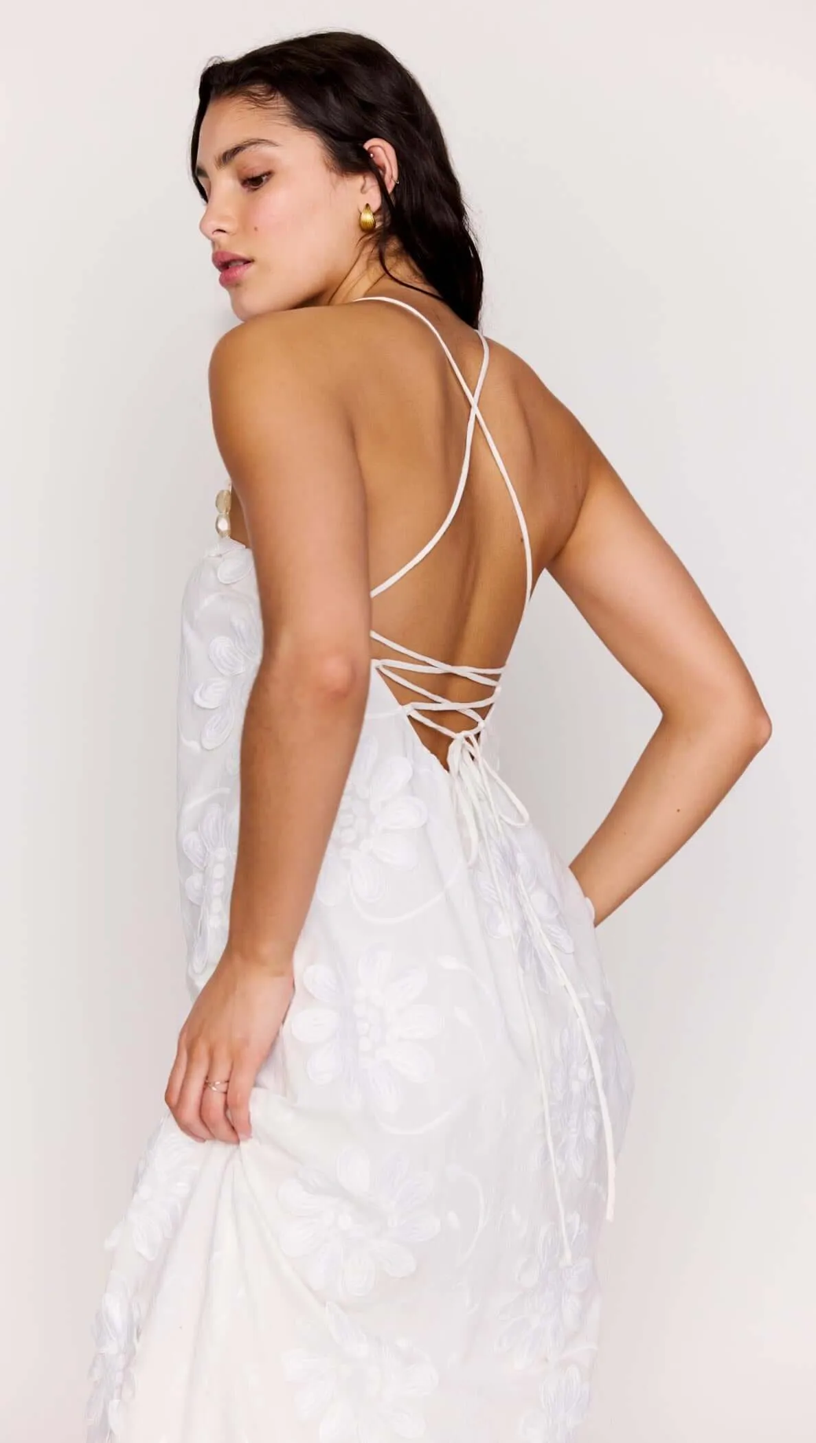 White Cotton Floral Applique Lace-Back Maxi Dress sold by MINKPINK product image thumbnail 4