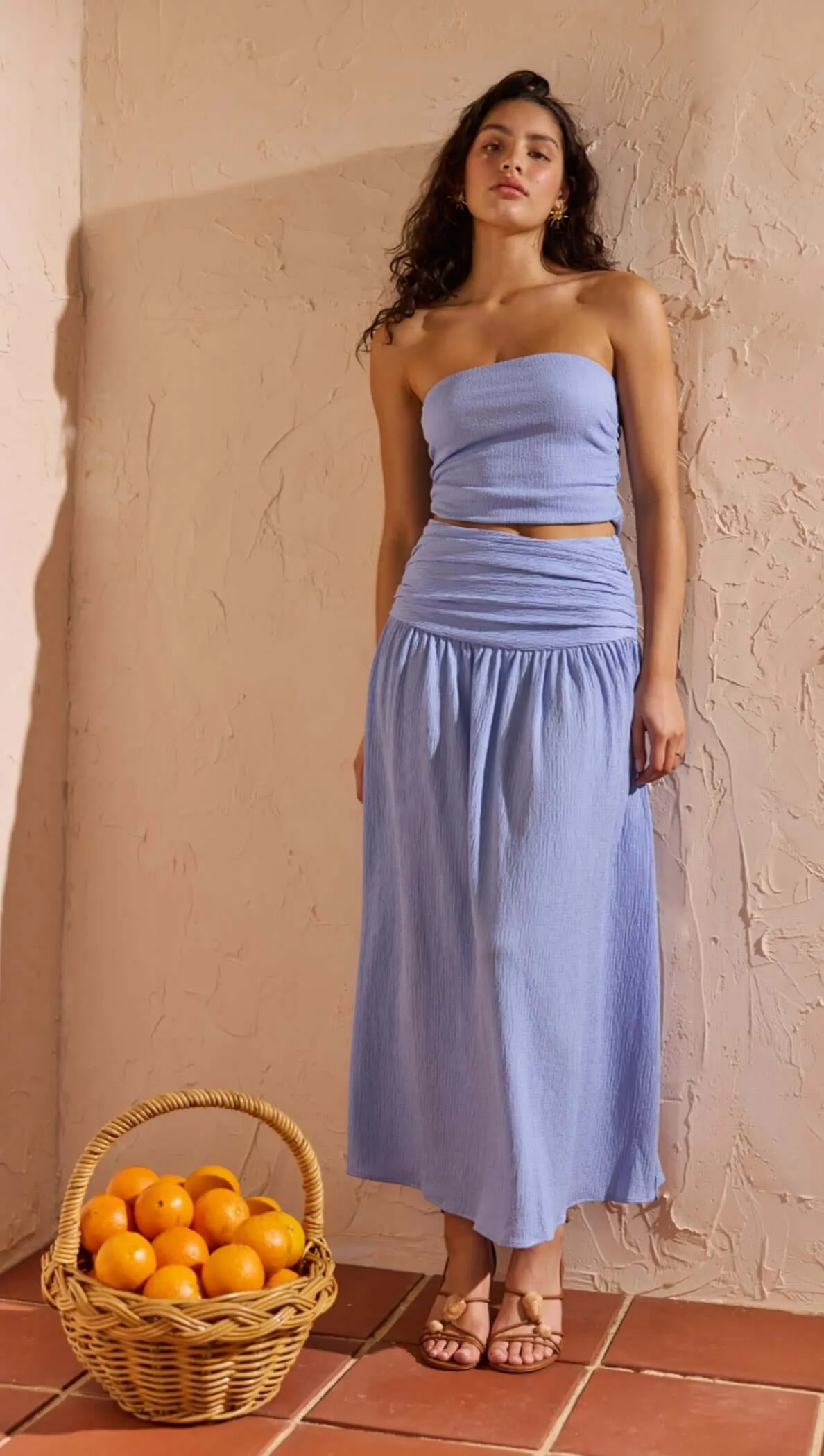 Powder Blue Yoke Detail Maxi Skirt sold by MINKPINK