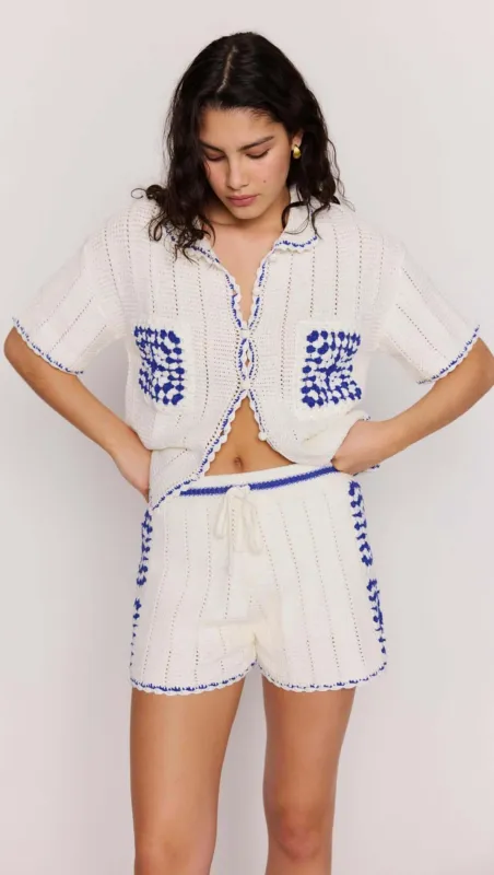 Blue & White Cotton Crochet Knit Shirt sold by MINKPINK