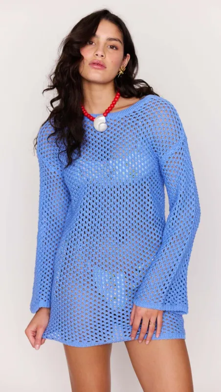 Blue Cotton Crochet Knit Mini Dress sold by MINKPINK