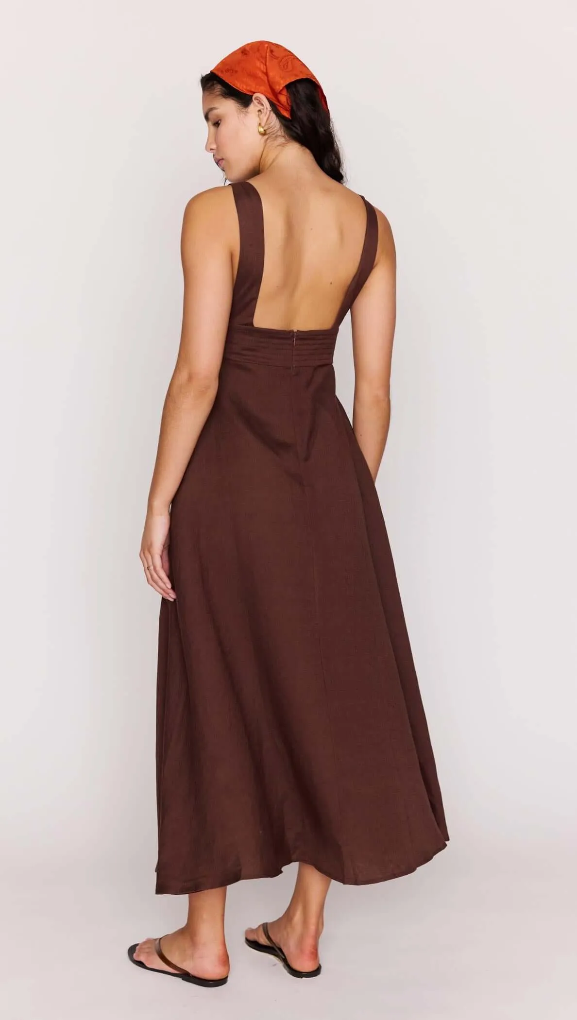 Chocolate Brown Linen Blend Maxi Dress sold by MINKPINK product image thumbnail 4