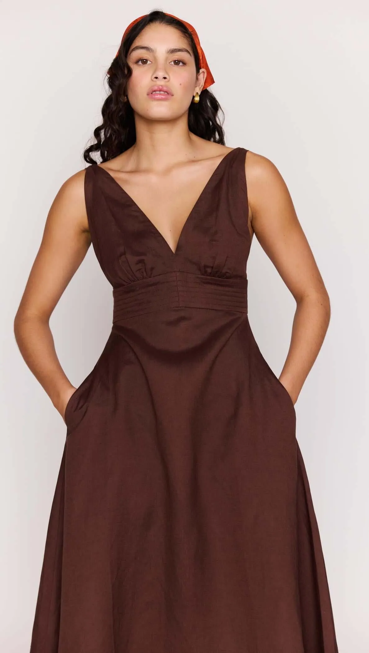 Chocolate Brown Linen Blend Maxi Dress sold by MINKPINK product image thumbnail 2