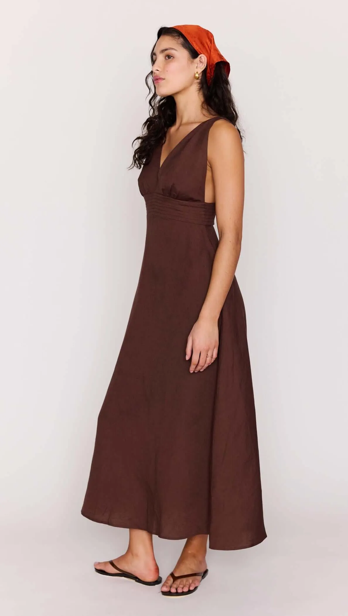 Chocolate Brown Linen Blend Maxi Dress sold by MINKPINK product image thumbnail 3