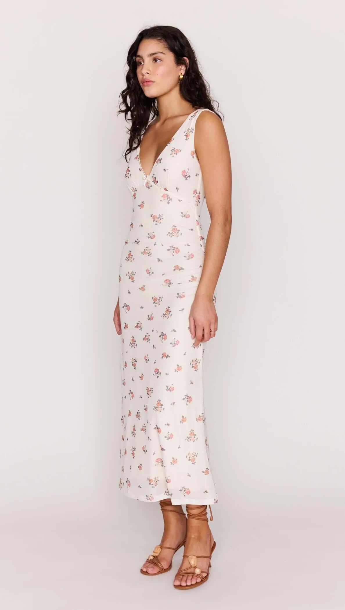 Cream Floral V-Neck Mesh Midi Dress sold by MINKPINK product image thumbnail 3