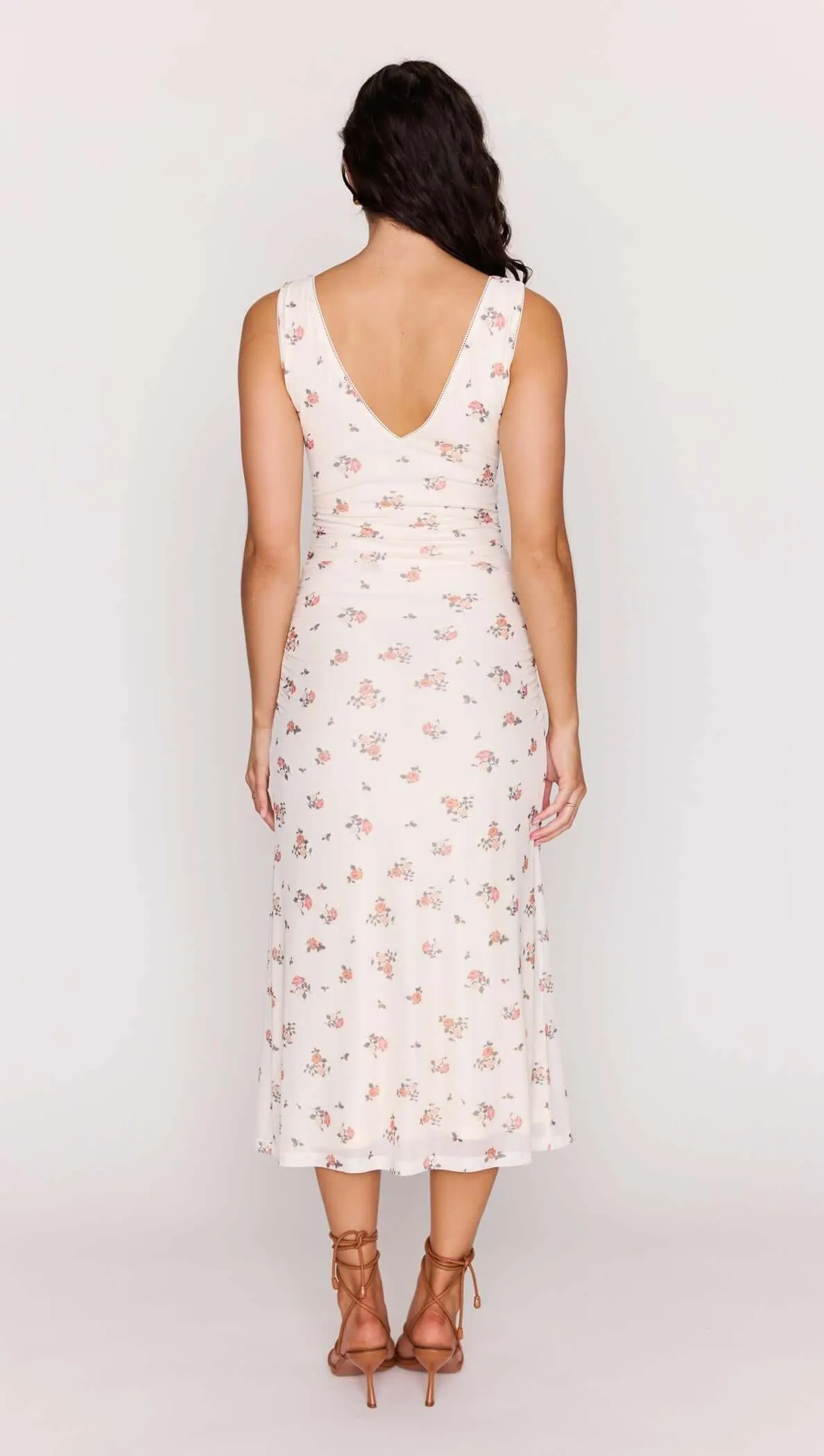 Cream Floral V-Neck Mesh Midi Dress sold by MINKPINK product image thumbnail 4