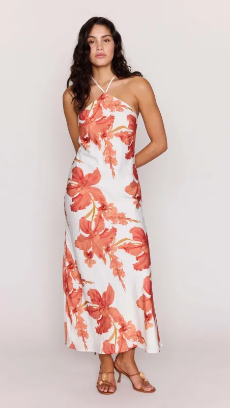 Peach Hibiscus Halter Midi Dress sold by MINKPINK