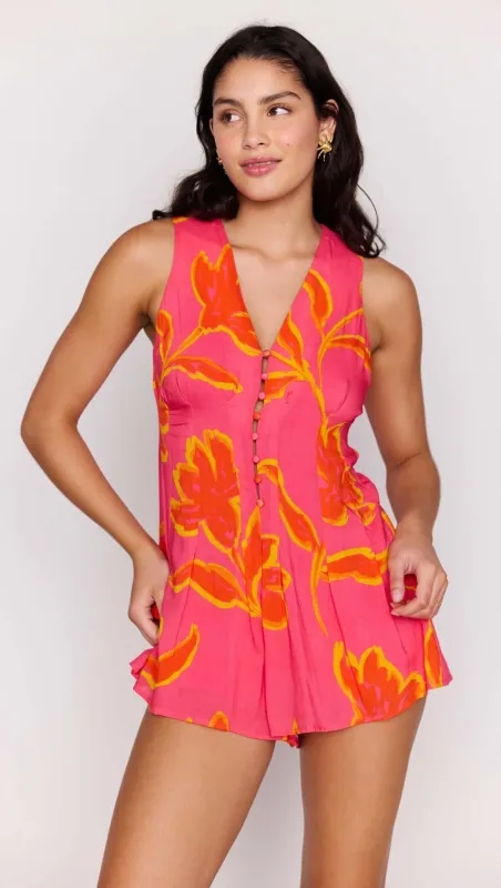 Pink Floral ECOVERO Sleeveless Playsuit made by MINKPINK