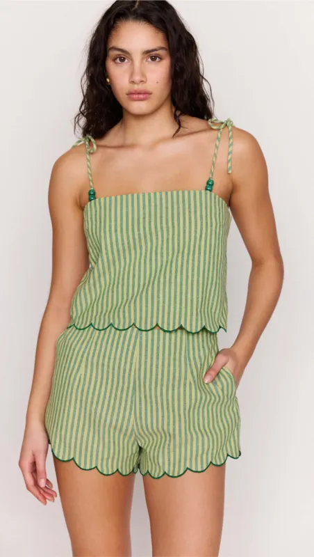 Green Striped Linen Blend Scallop Cami Top sold by MINKPINK