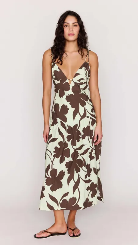 Mint Chocolate Cotton Floral Deep V Midi Dress sold by MINKPINK