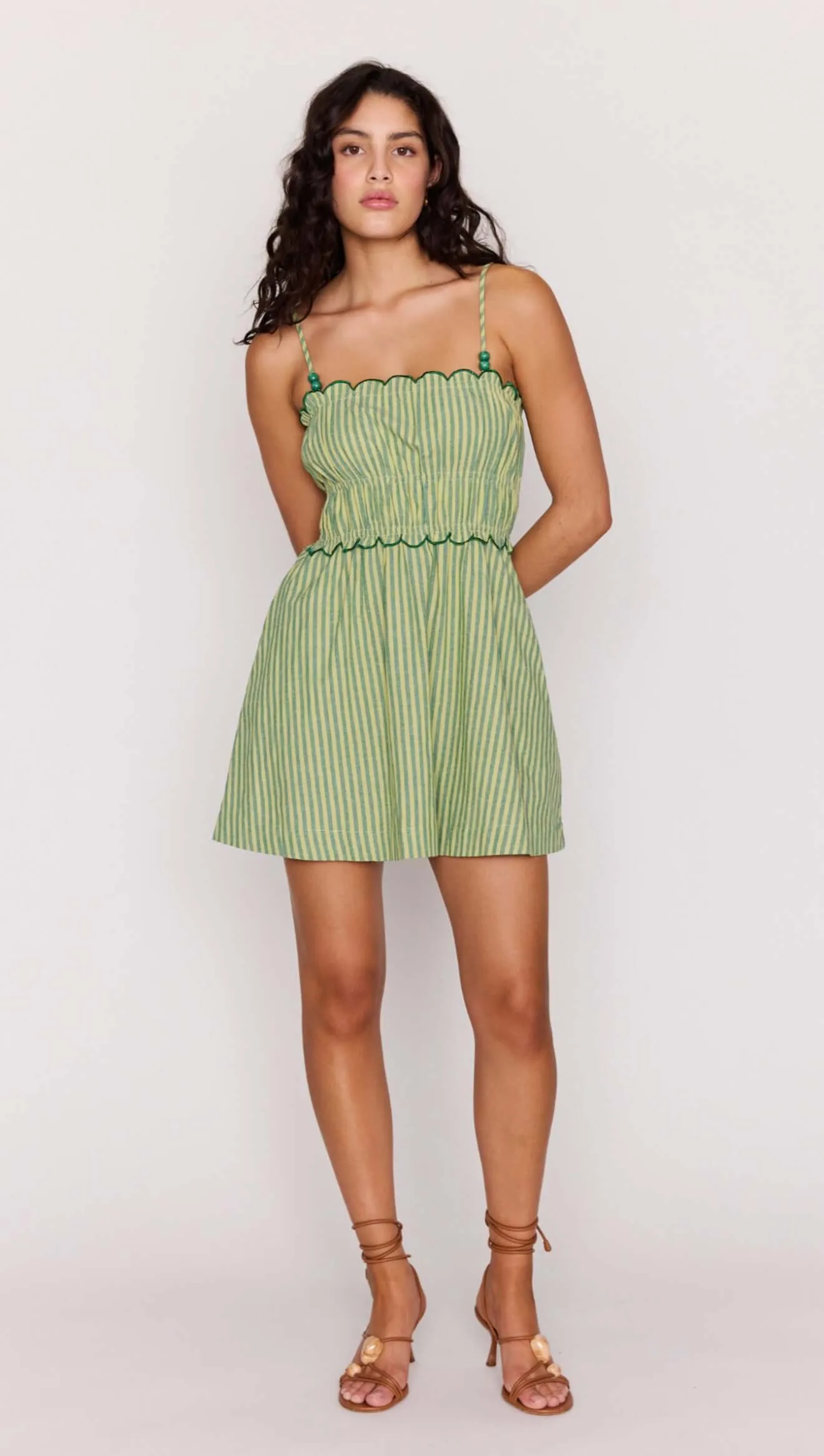 Green Striped Linen Blend Scallop Mini Dress sold by MINKPINK product image thumbnail 2