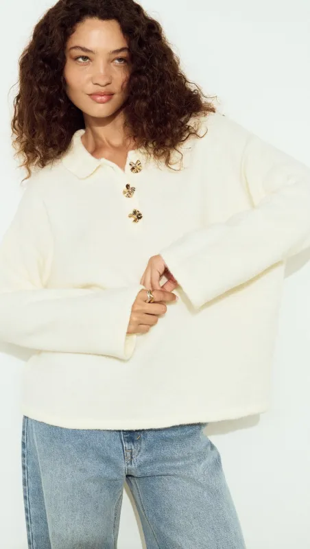 Gold Detail Relaxed Polo Knit made by MINKPINK