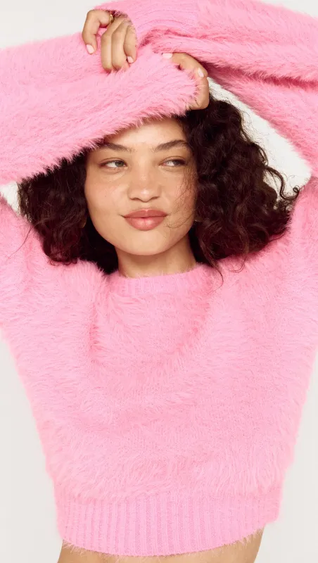 Clio Cropped Fuchsia Pink Fluffy Jumper made by MINKPINK