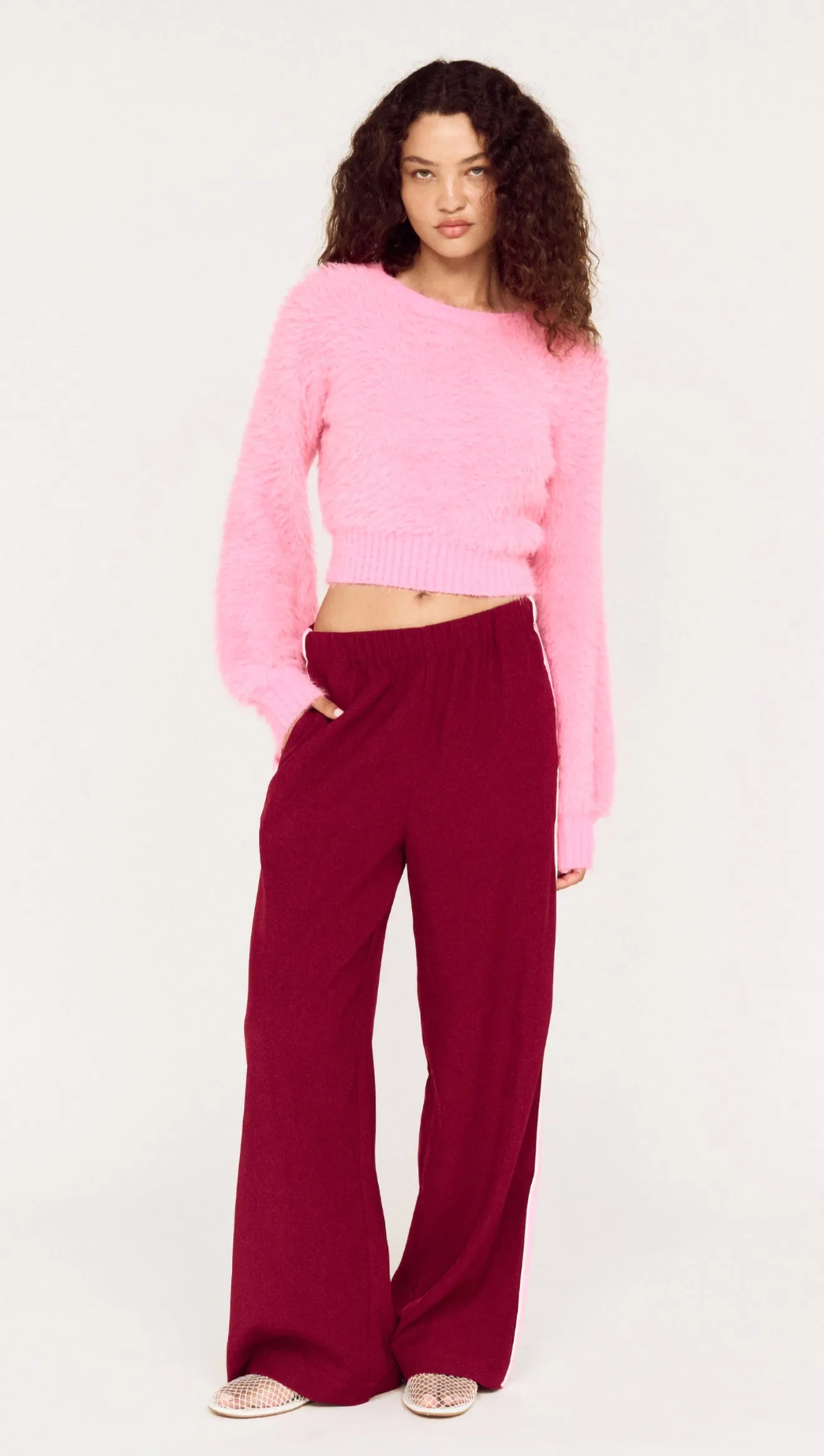 Clio Cropped Fuchsia Pink Fluffy Jumper sold by MINKPINK product image thumbnail 3