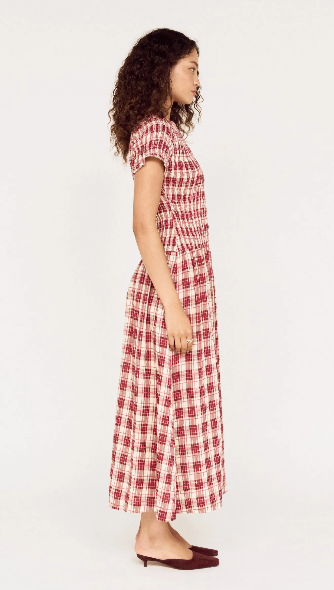 Short Sleeve Shirred Check Midi Dress sold by MINKPINK product image thumbnail 5