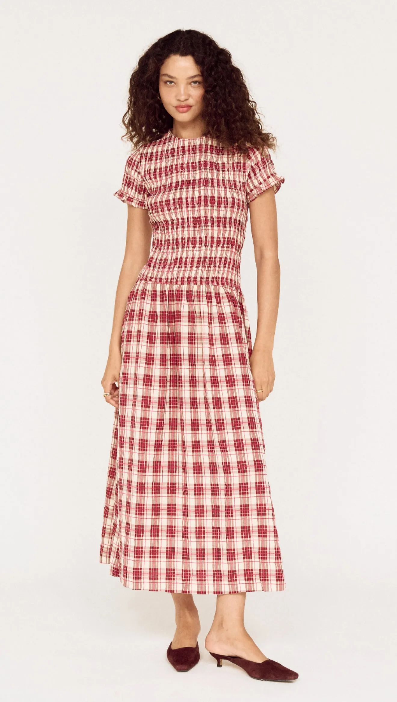 Short Sleeve Shirred Check Midi Dress sold by MINKPINK product image thumbnail 3