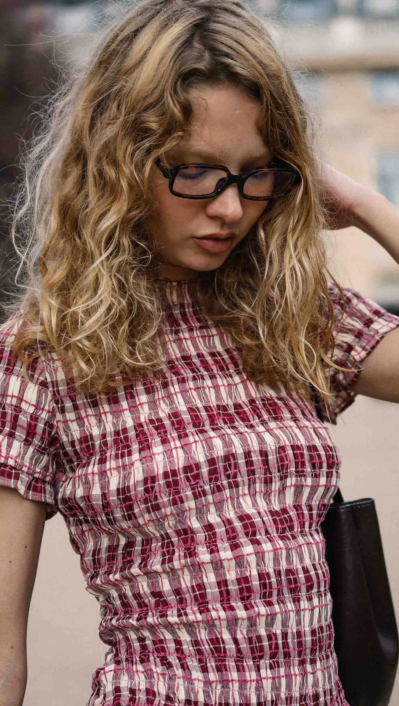 Short Sleeve Shirred Check Midi Dress sold by MINKPINK product image thumbnail 2