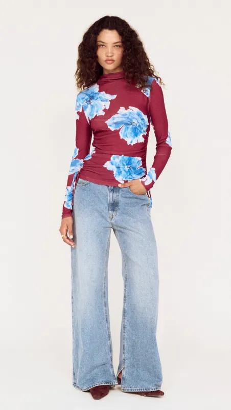 Blue Floral Mesh Long Sleeve Top made by MINKPINK