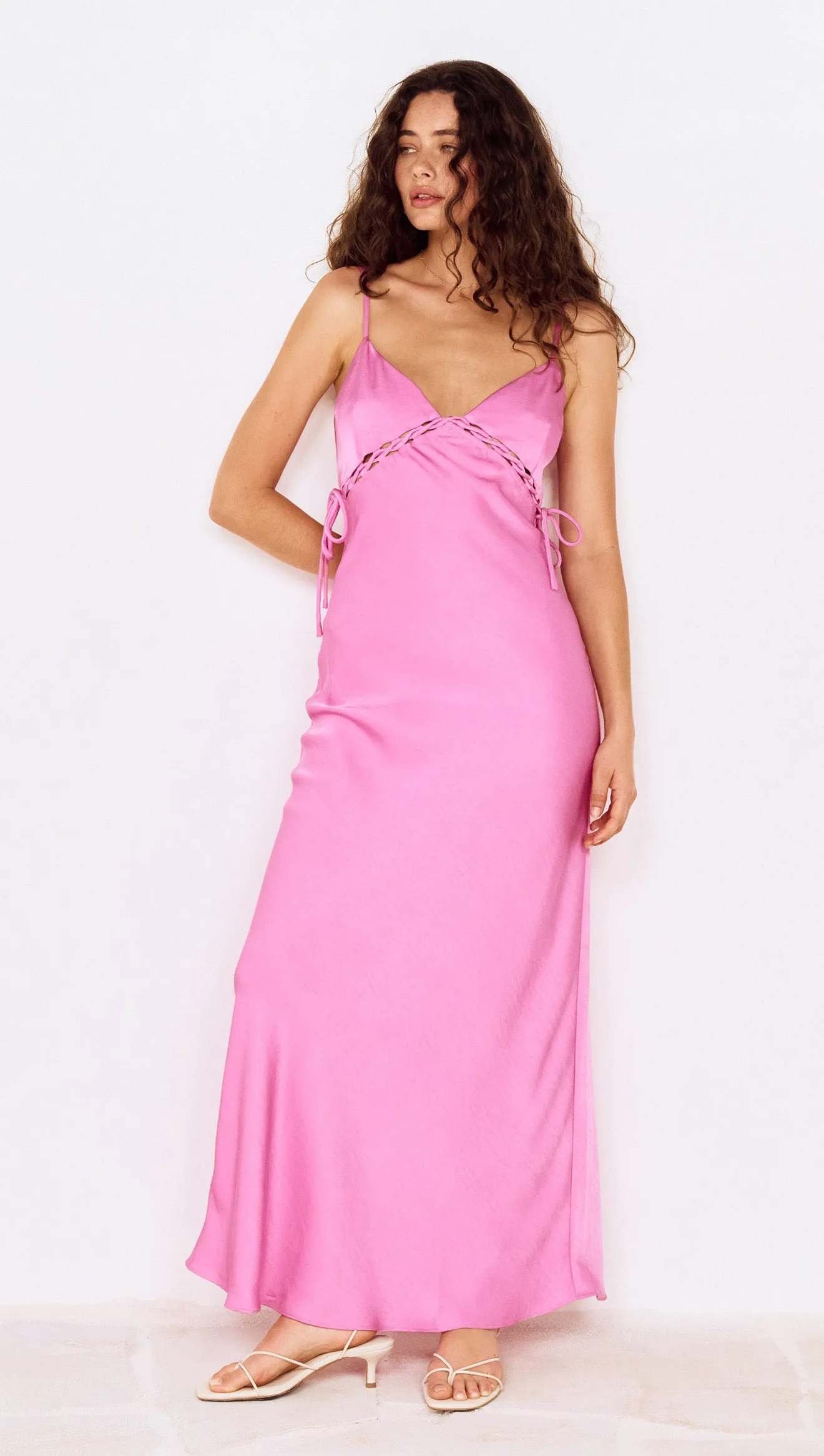 Fuchsia Bias Cut Maxi Dress with Lacing Detail sold by MINKPINK product image thumbnail 2