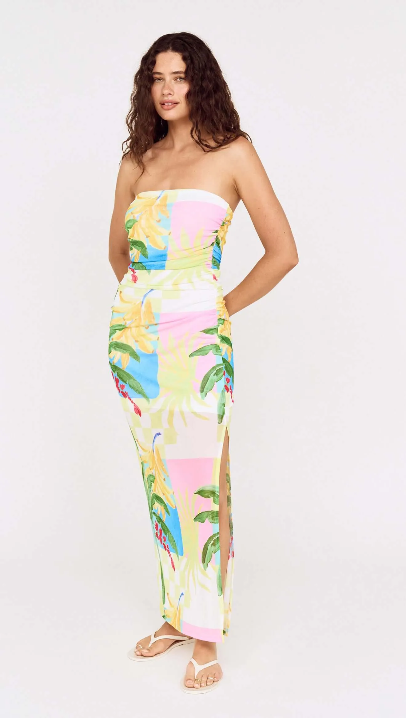 Palm Print Mesh Strapless Midi Dress sold by MINKPINK product image thumbnail 2