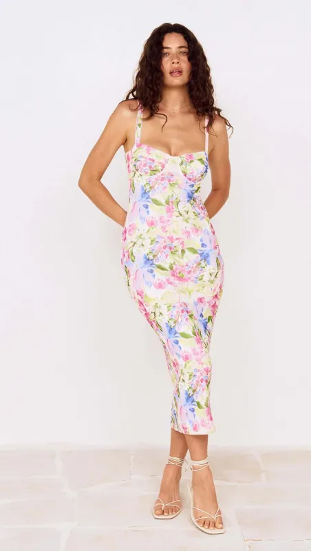 Watercolour Floral Mesh Midi Dress made by MINKPINK