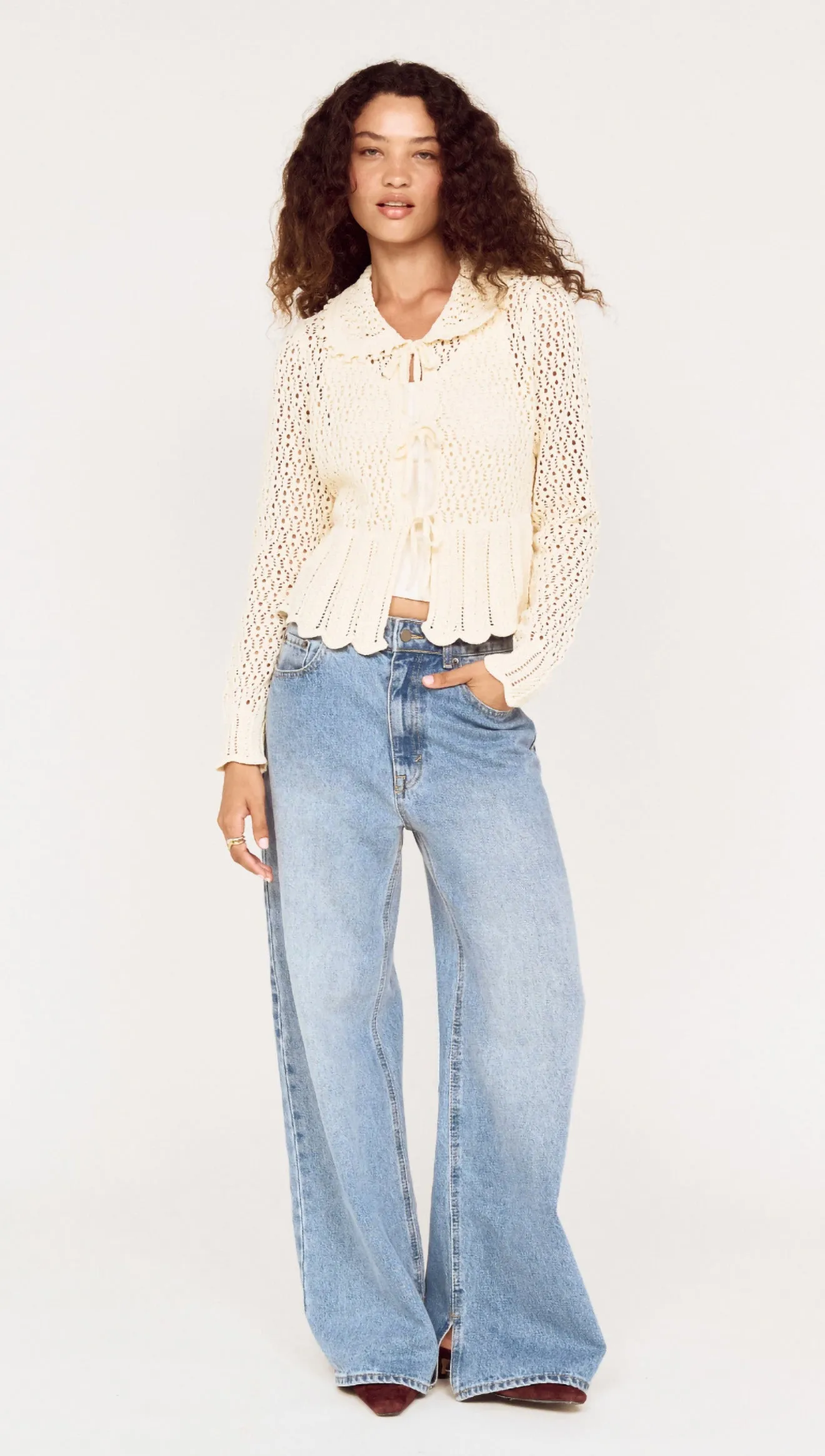 Cream Pointelle Knit Cardi with Tie Front sold by MINKPINK product image thumbnail 2
