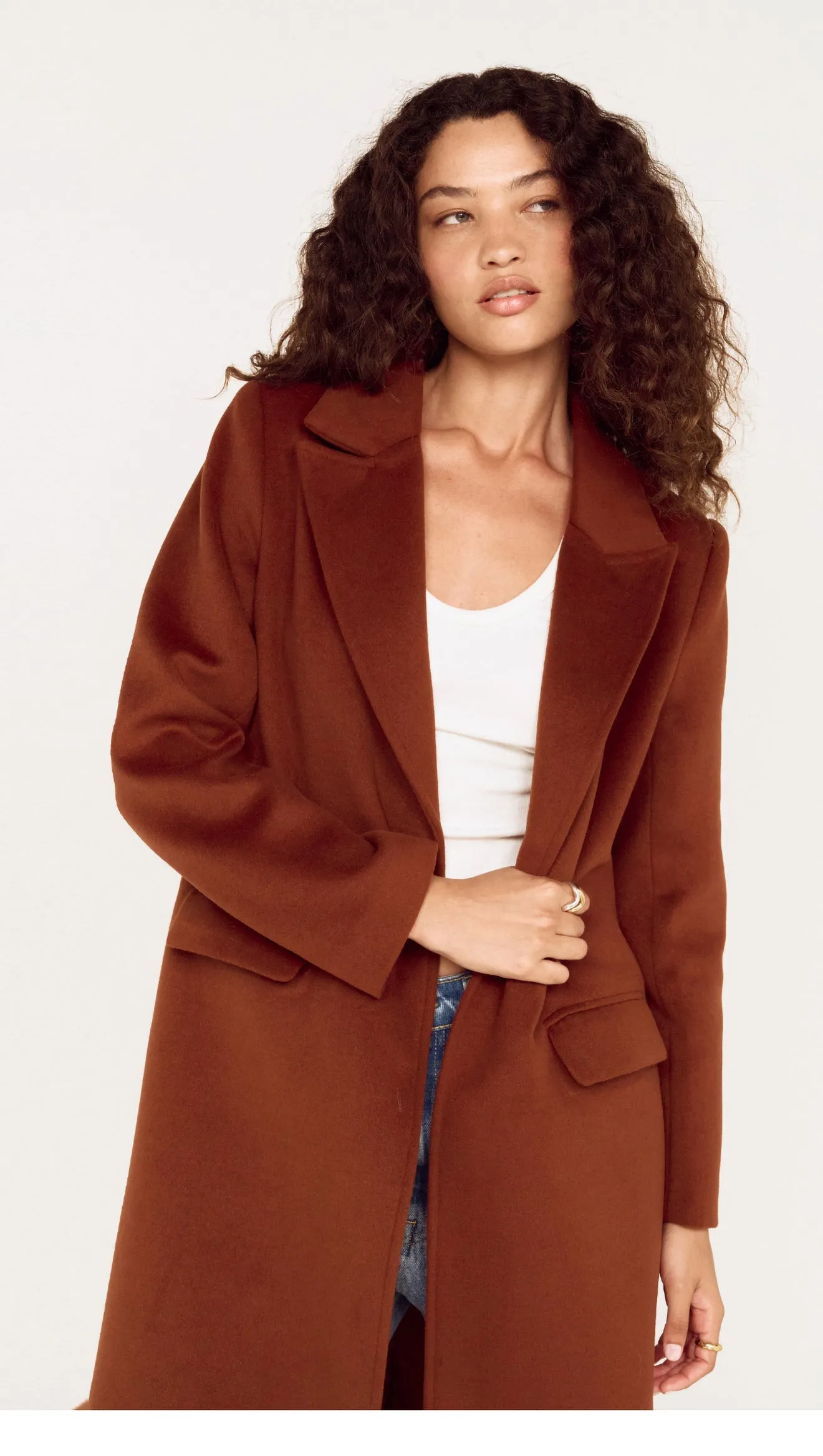 Soft Touch Tailored Coat in Chocolate sold by MINKPINK