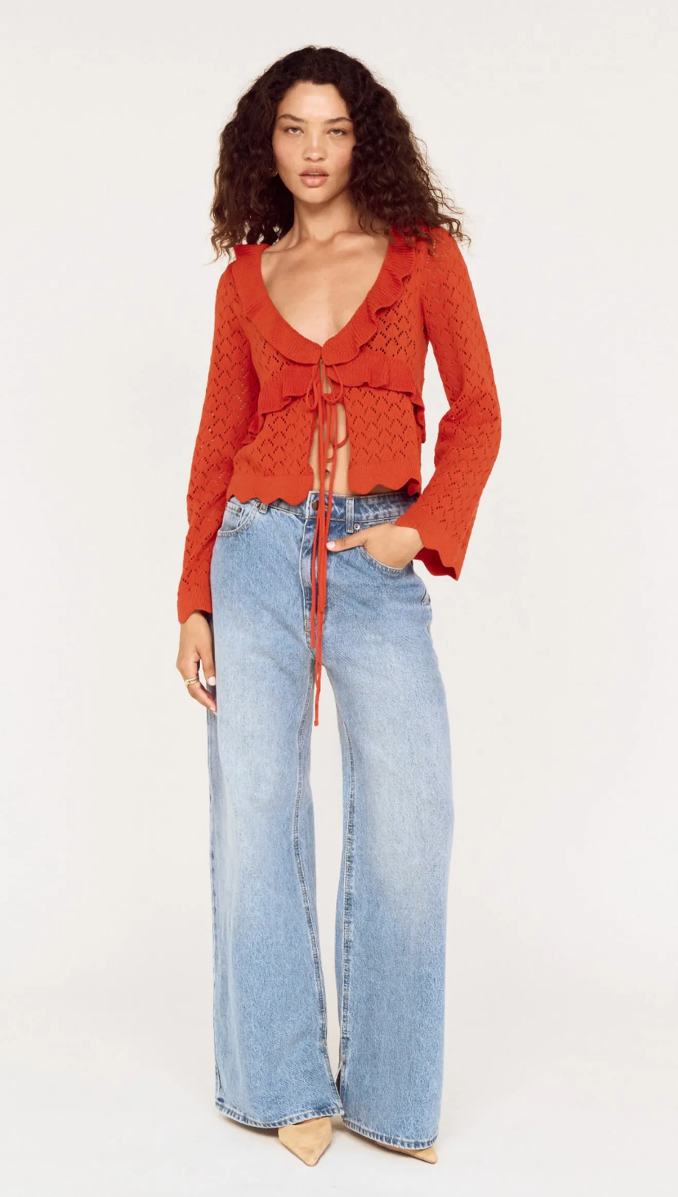 Burnt Orange Pointelle Tie Front Top sold by MINKPINK product image thumbnail 2