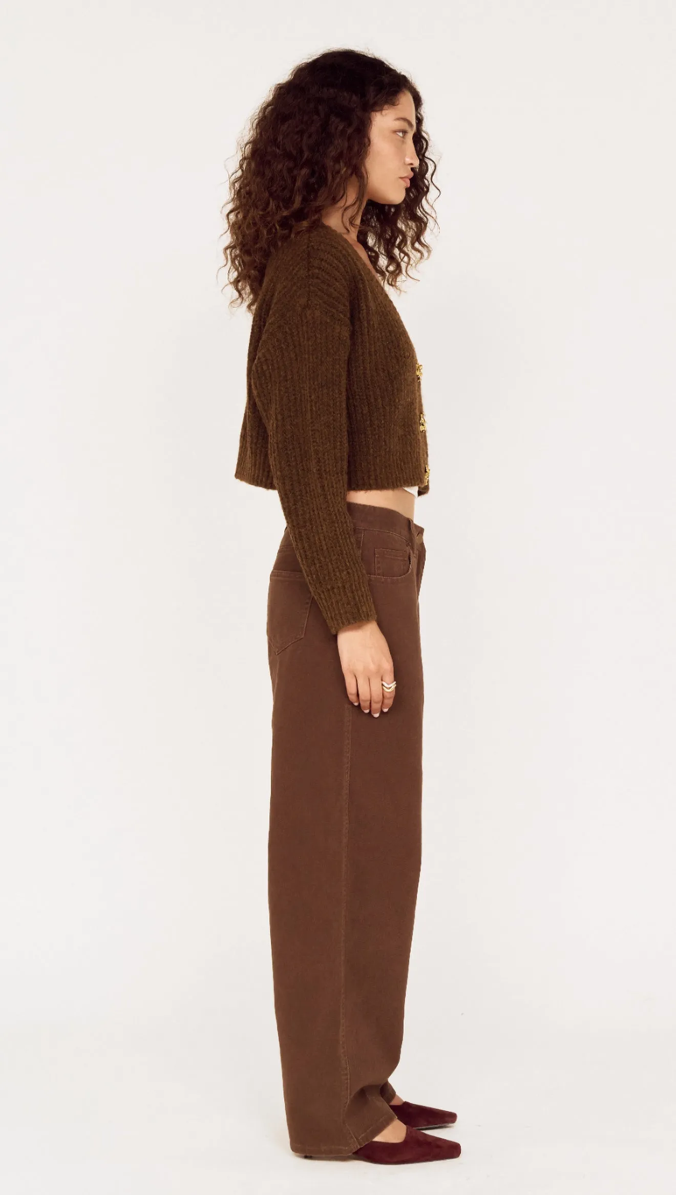 Brown Cropped Cardigan with Gold Button Detail sold by MINKPINK product image thumbnail 3