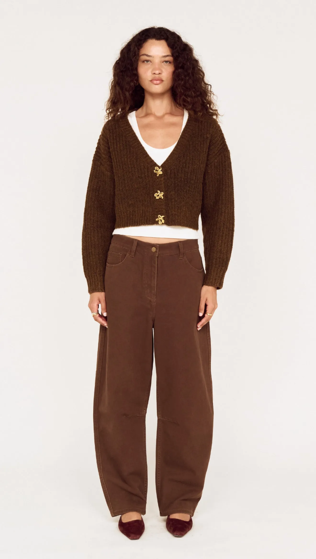 Brown Cropped Cardigan with Gold Button Detail sold by MINKPINK product image thumbnail 2