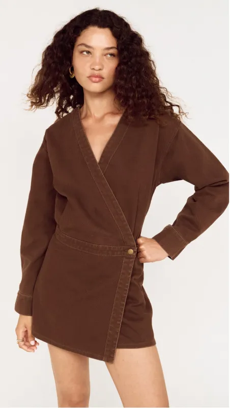 Brown Denim Wrap Mini Dress made by MINKPINK