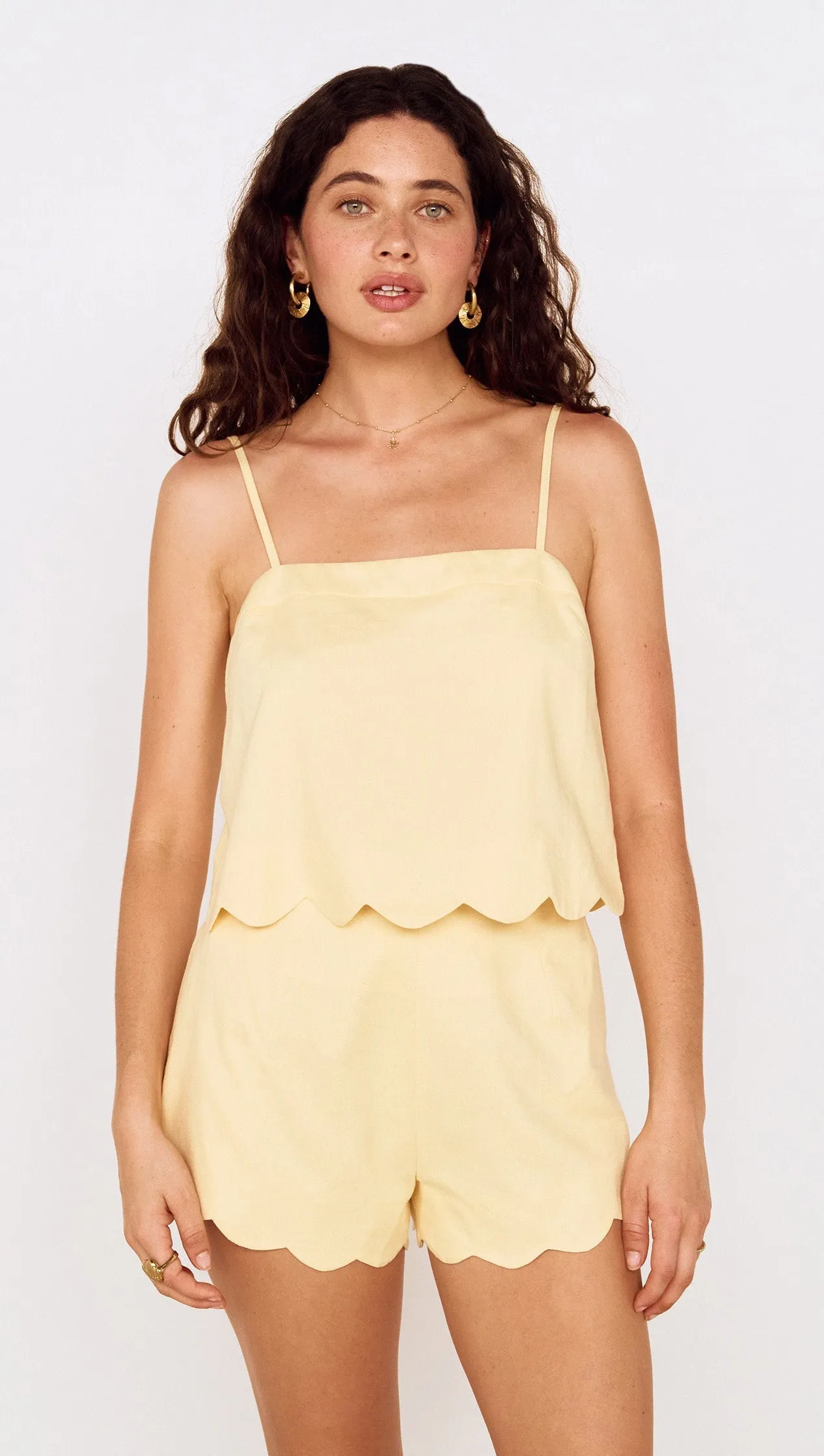 Butter Yellow Cotton Blend Scallop Hem Shorts sold by MINKPINK product image thumbnail 2