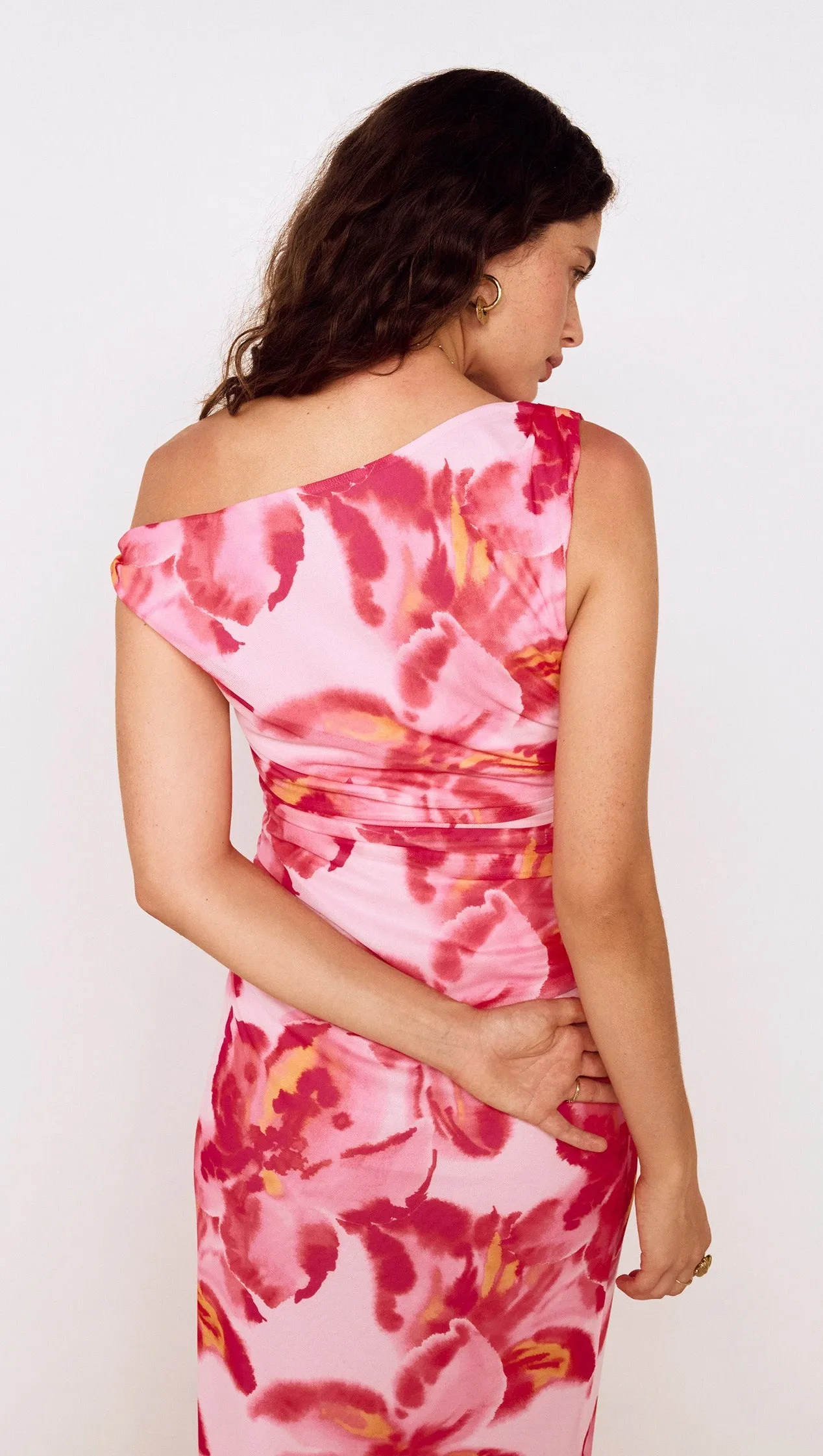Pink Floral Off-Shoulder Mesh Midi Dress sold by MINKPINK product image thumbnail 5
