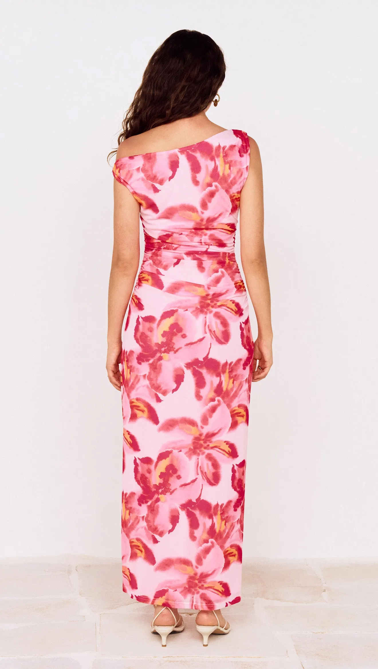 Pink Floral Off-Shoulder Mesh Midi Dress sold by MINKPINK product image thumbnail 4