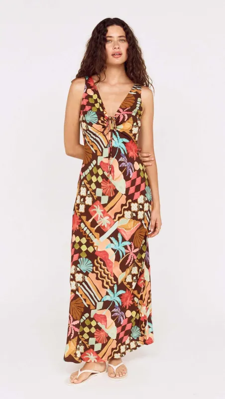 Vintage Coastal Print Keyhole Midi Dress made by MINKPINK