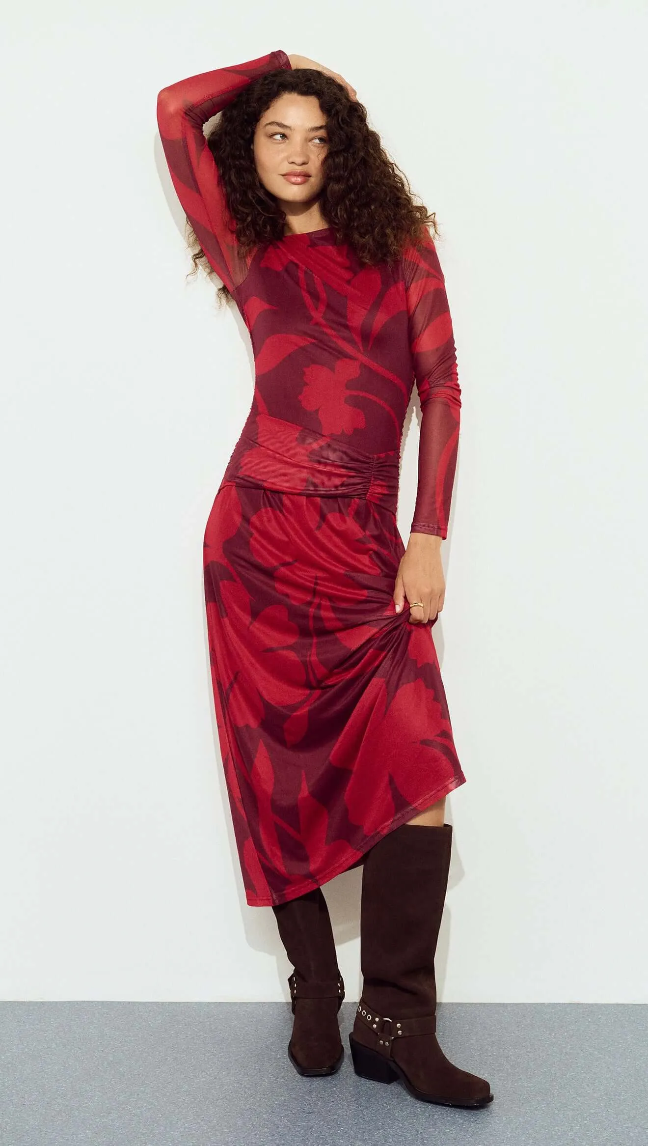 Oversized Floral Mesh Midi Dress with Gather Detail sold by MINKPINK product image thumbnail 2