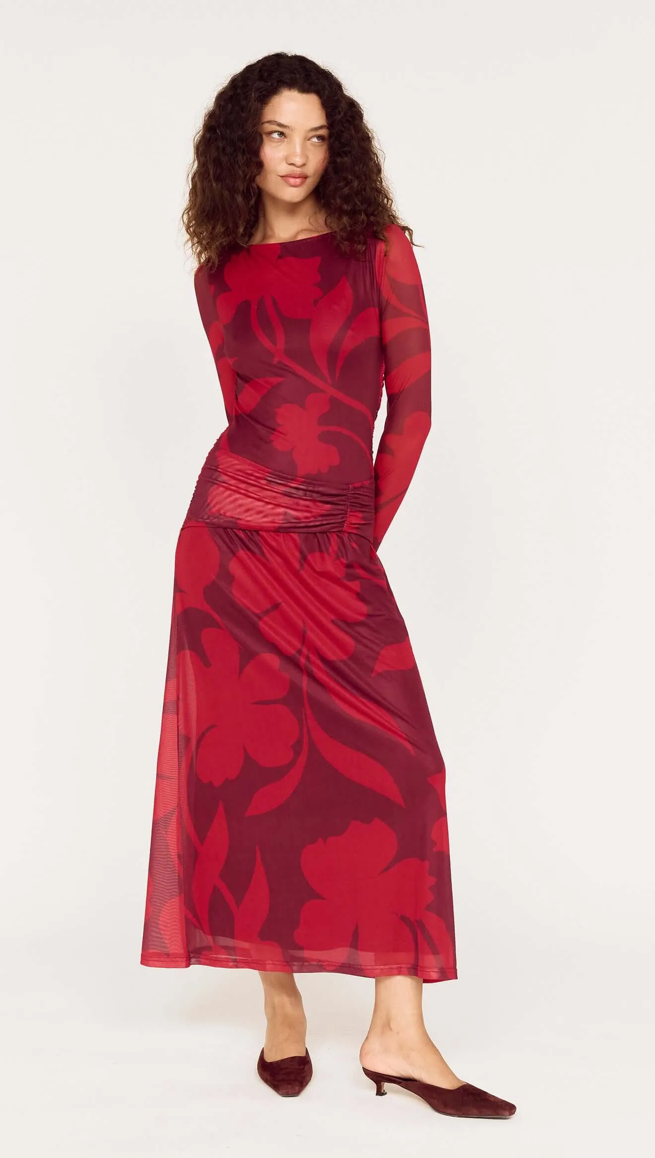 Oversized Floral Mesh Midi Dress with Gather Detail sold by MINKPINK product image thumbnail 4