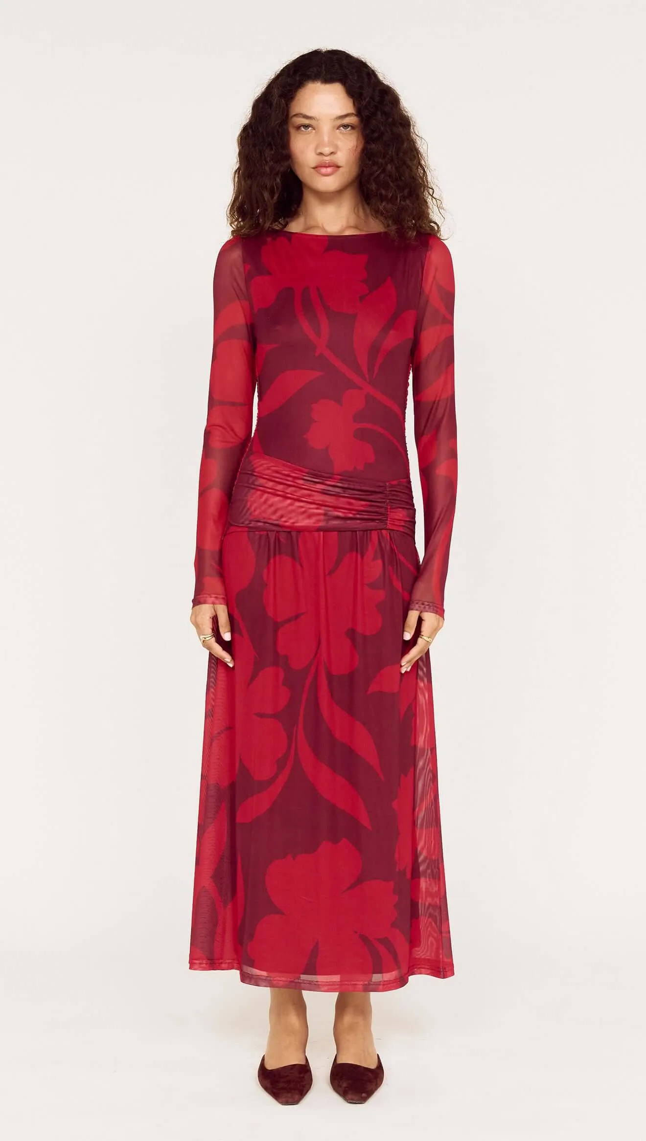 Oversized Floral Mesh Midi Dress with Gather Detail sold by MINKPINK product image thumbnail 3
