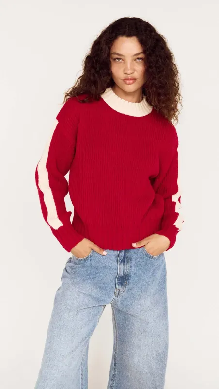 Relaxed Red Contrast Stripe Jumper made by MINKPINK