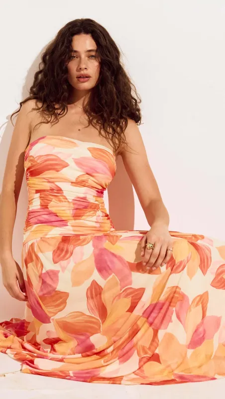 Sunset Print Sleeveless Mesh Midi Dress made by MINKPINK