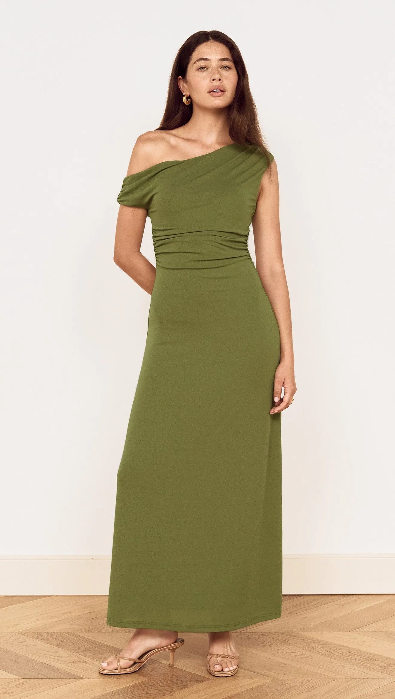 Green One Shoulder Mesh Midi Dress sold by MINKPINK