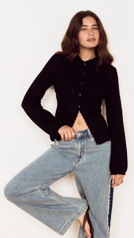 Black Scallop Edge Pointelle Cardigan made by MINKPINK