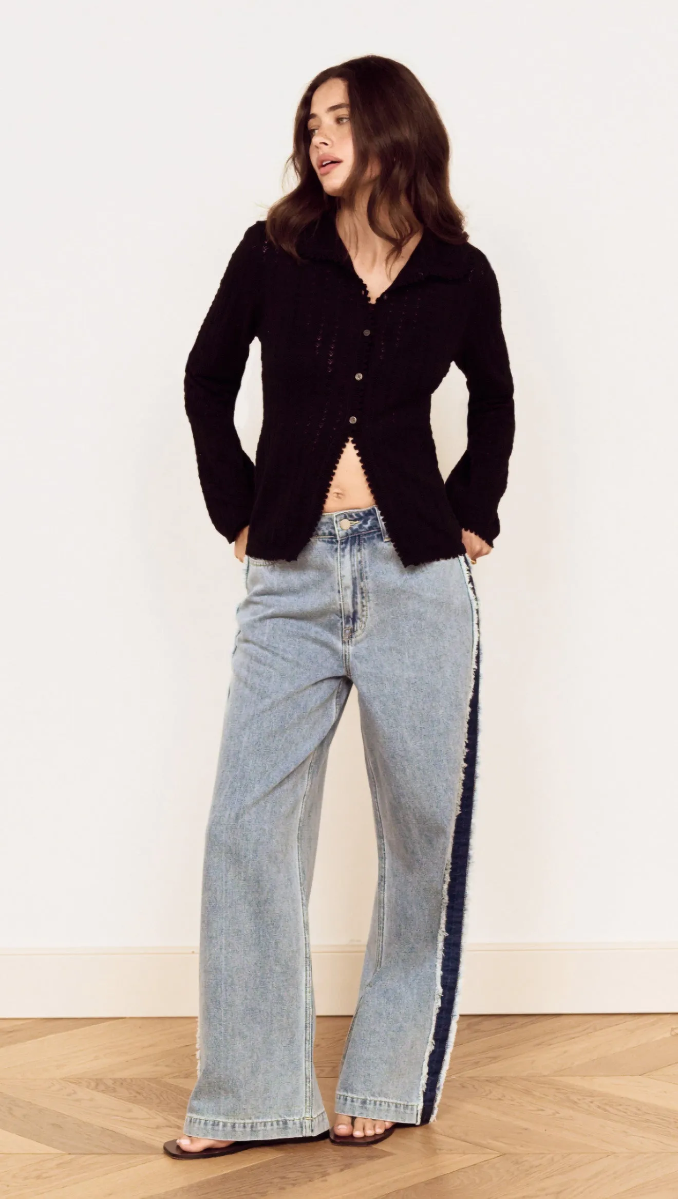 Black Scallop Edge Pointelle Cardigan sold by MINKPINK product image thumbnail 2