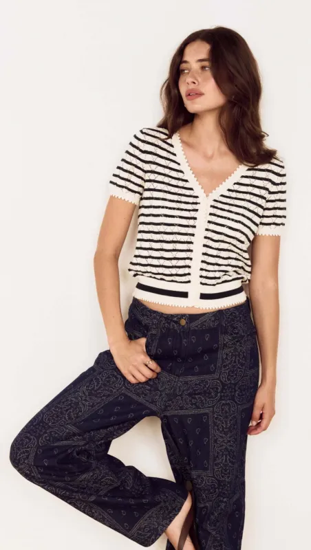 Cream Stripe Cotton Pointelle Knit Top made by MINKPINK